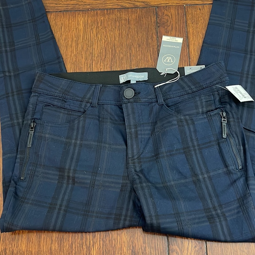 Wit & Wisdom Petite Blue Black Grey Plaid Absolution Jegging Jean Pant 12P NWT
